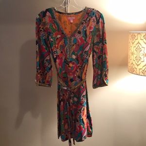 Lilly Pulitzer dress with metallic trim and belt